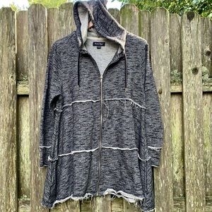 CHARLIE PAIGE Frayed Detail Long Hooded Sweatshirt